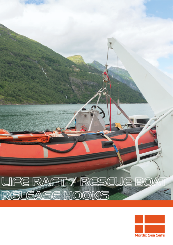 Flyer front Life Raft Rescue Boat release hooks by Nordic Sea Safe